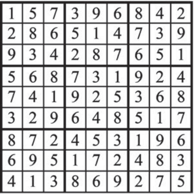 A black and white solved Sudoku puzzle.