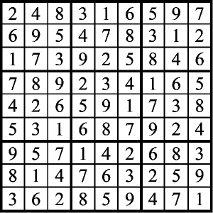 A close-up of a completed Sudoku puzzle.